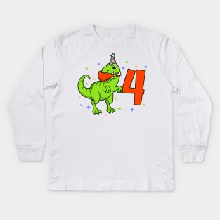 I am 4 with TREX - boy birthday 4 years old Kids Long Sleeve T-Shirt